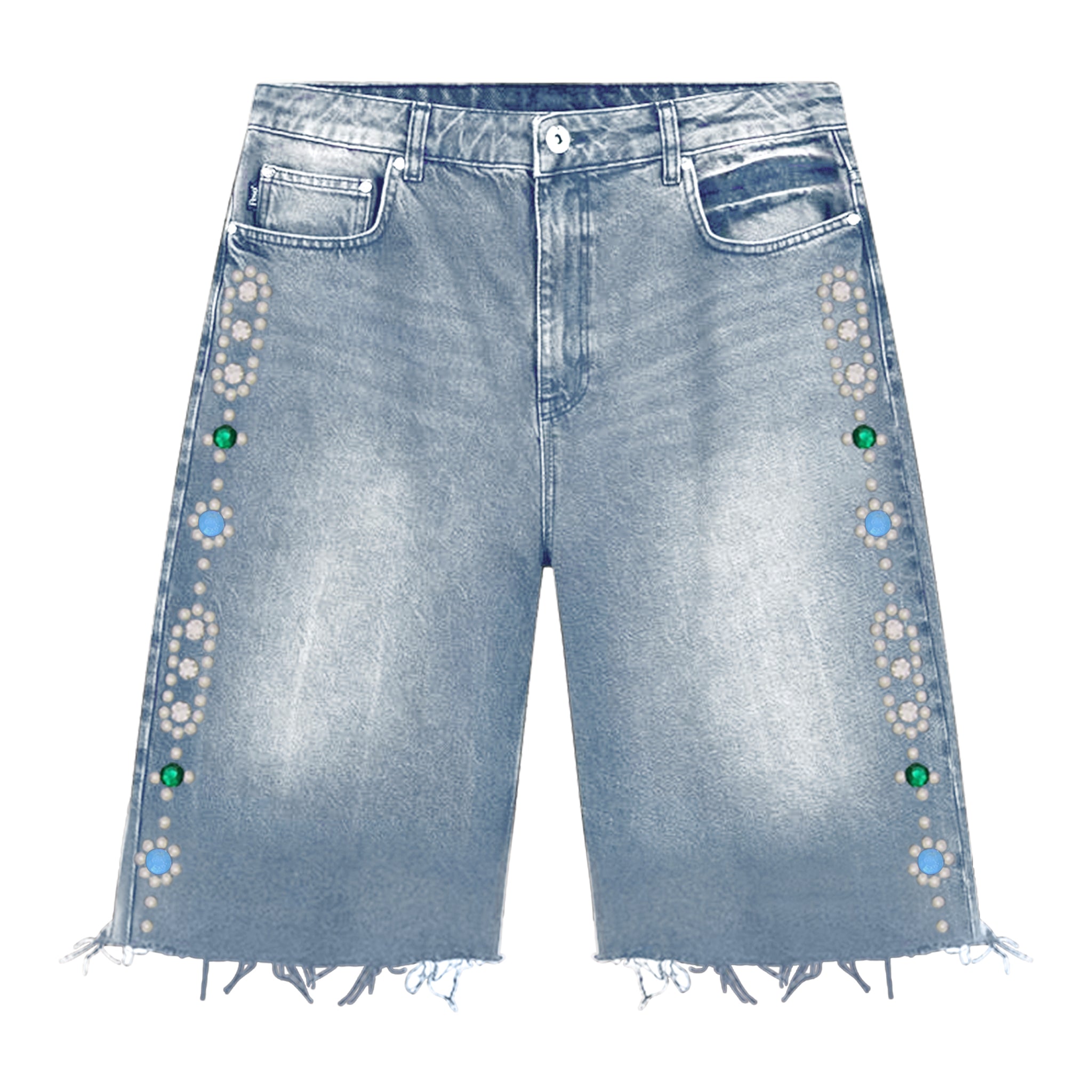 Front View of Suavo London Stud Blue Denim Shorts
